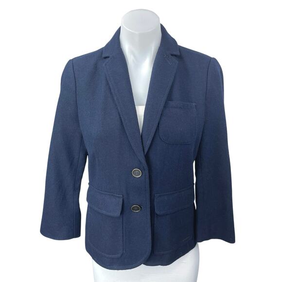 Abercrombie & Fitch Women's Blue Wool Notch Collar Button Blazer Coat Jacket M - Picture 1 of 4